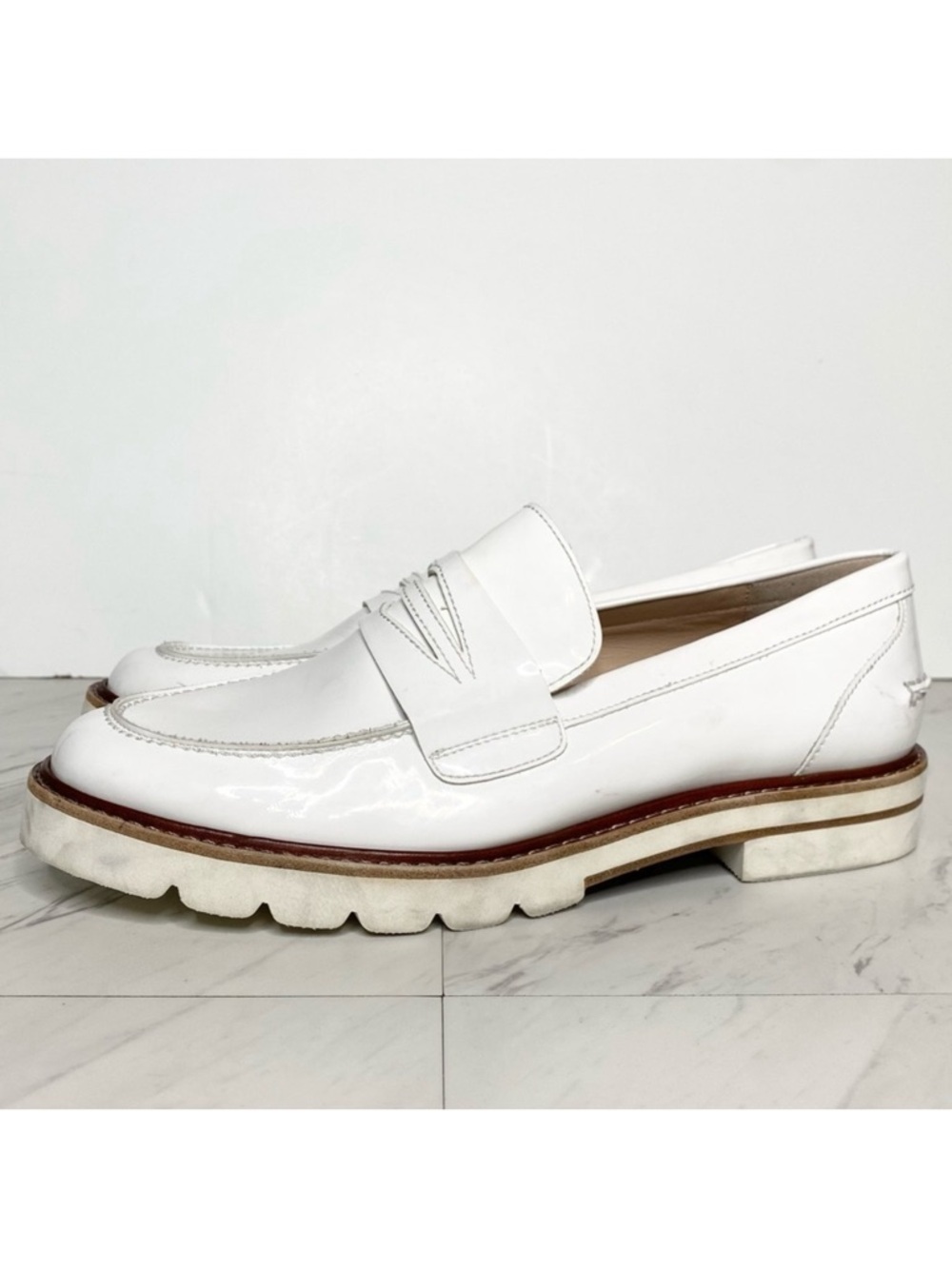 Stuart Weitzman White Patent Penny Loafer 9 1/2 M